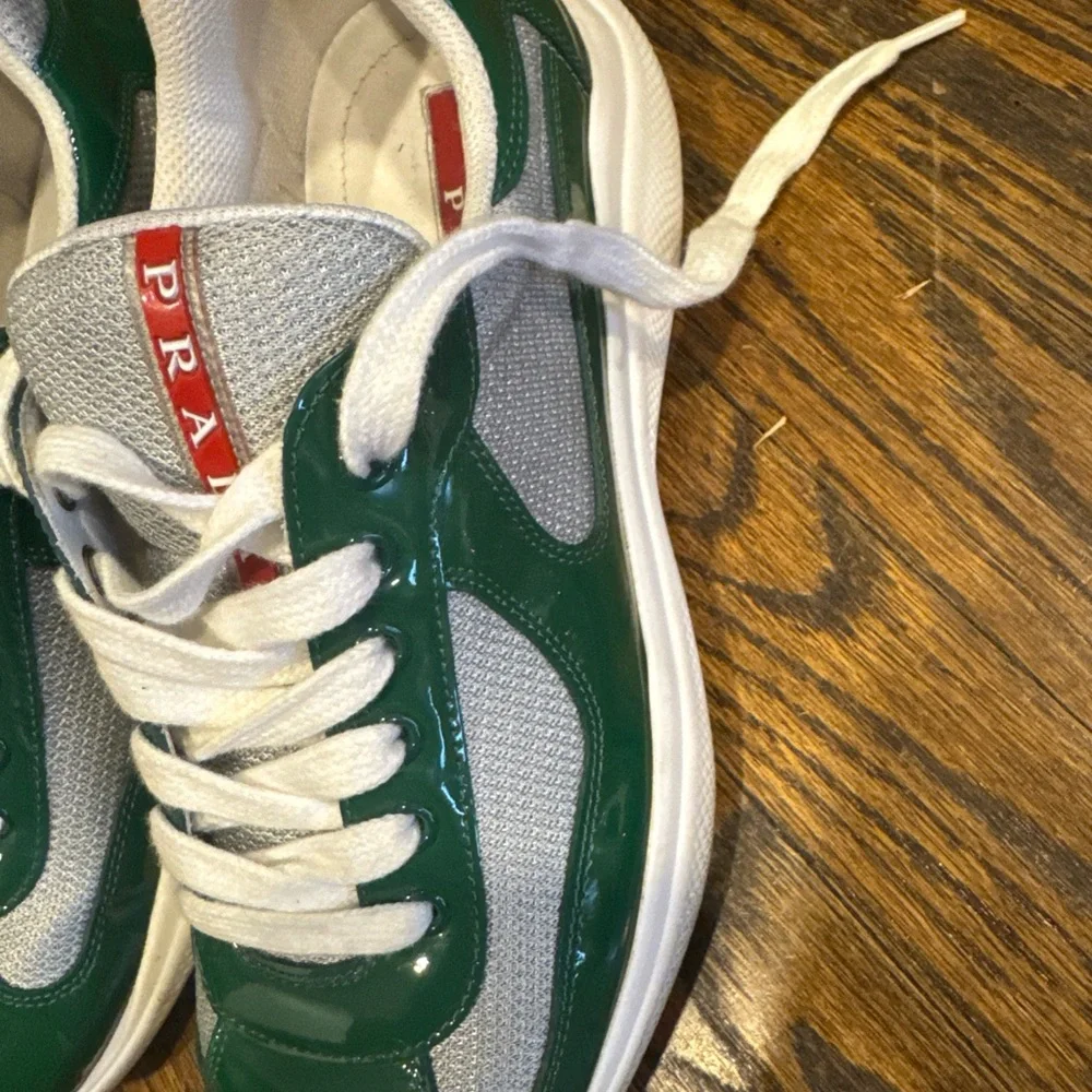 Prada Emerald and White Lace-Up Sneakers - Picture 3 of 6